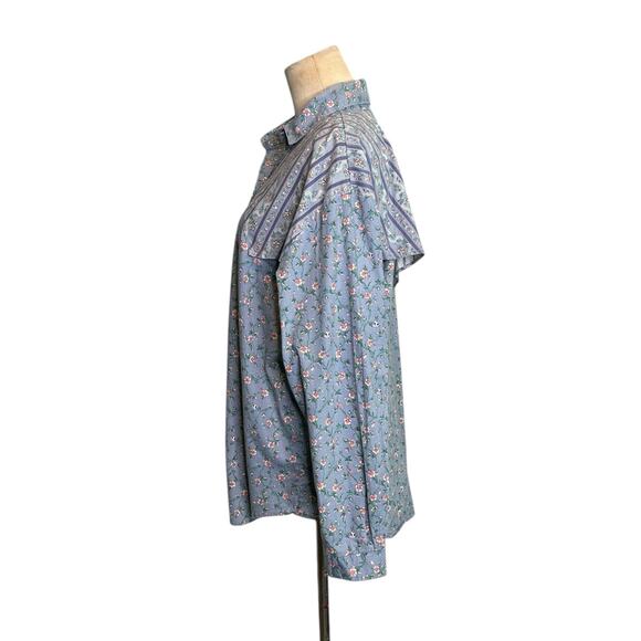 New Fashion blue pink floral long sleeves button shirt size Large - Picture 6 of 15